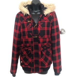 Billabong plaid jacket with hood - size large
